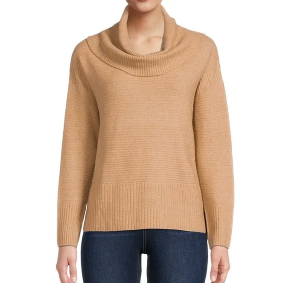 Time and Tru Sweaters - Time and Tru Women's Tan Long Sleeve Cowl Neck Sweater